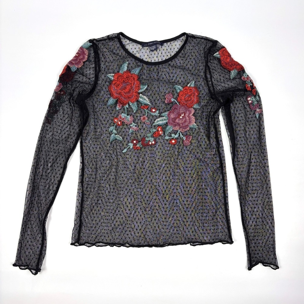 American Eagle Sheer Embroidered Rose Top Womens Sz XS Romantic Goth Vamp Lettuc